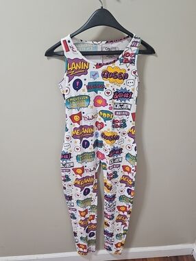 On Fire White Girls' Multicolor Graphic Tank One-Piece Footie